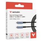 Verbatim 31847 Sync & Charge Kabelis USB-C į USB-C 240W 40Gbps 120cm, Pilka/Juoda - Image 4