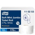 Tualetinis popierius Tork PREMIUM MINI JUMBO T2 110253,2 sl.,9.7cm x 170m,balta sp.,12 vnt.