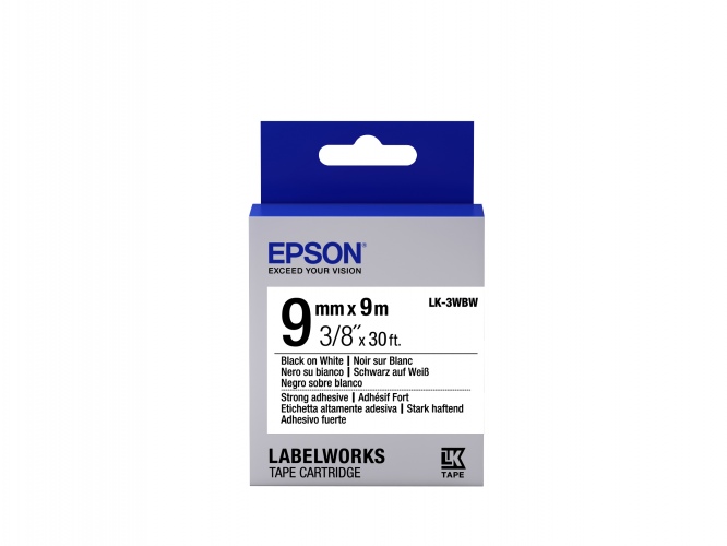 30356775_3613717835 Epson LK-3WBW (C53S653007) Ženklinimo juostos kasetė, Strong Adhesive, Black on White 9mm, 9m - Image 1