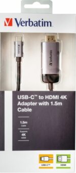 Verbatim 49144 USB-C į HDMI 4K Adapteris, USB 3.1 GEN 1, HDMI 4K (60Hz), 1.5 m kabelis, Pilka/Juoda - Image 2