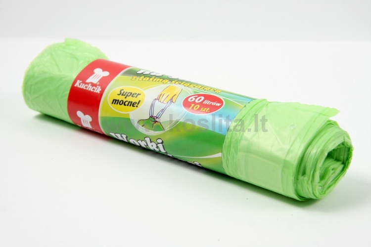 5902365028529 Šiukšlių maišai užrišami, 60l/10vnt., HDPE, žali - Image 1