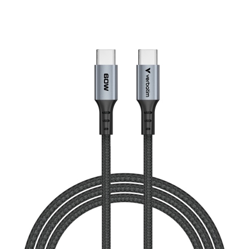 66fae752-608a-401c-b0b9-3063c4674028 Verbatim 31845 Sync & Charge Kabelis USB-C į USB-C 60W 480Mbps 120cm, Pilka/Juoda - Image 1