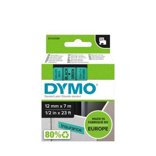 7480d083-ed36-4276-a8fe-673e4f3ba38b Dymo 45019 (S0720590) Juostelė 12mm x 7m, Black on Green - Image 1