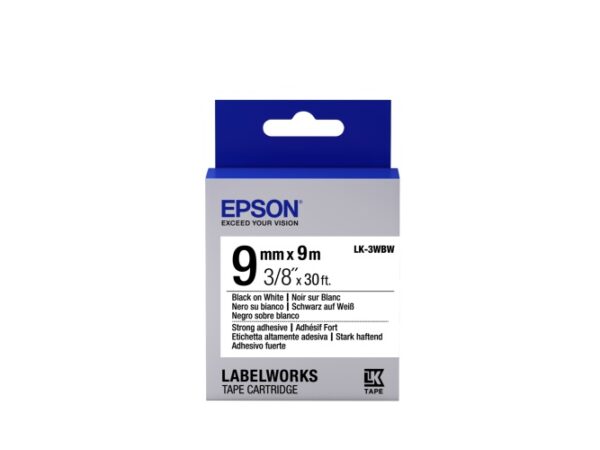 Epson LK-3WBW (C53S653007) Ženklinimo juostos kasetė, Strong Adhesive, Black on White 9mm, 9m - Image 3