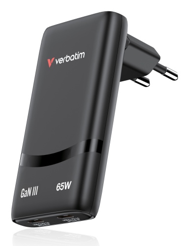 9597e65b-a1e6-473e-8e56-feae4ab21807 Verbatim 32354 Fold 'n' Go GaN Įkroviklis 65W 2-Port, USB-C, EU Plug, Juoda - Image 1