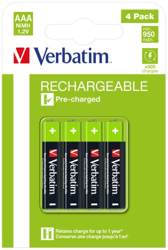 959e8d40-55ff-4034-aa2e-d837a9fb045e Verbatim 49514 Įkraunamos baterijos NiMH AAA HR03 950mAh (4 vnt pakuotėje) - Image 1