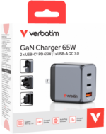 Verbatim 32201 GaN Įkroviklis 65W 3-Port, USB-A/USB-C, EU/UK/US Plug, Pilka/Juoda - Image 4