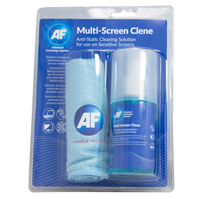 Universal_screen_cleaning_solution_and_big_cloth_AF Valiklis AF TFT/LCD ekranams/ Interaktyvioms lentoms antistatinis su šluoste 200ml (29x29cm) - Image 1