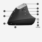Logitech MX Vertical Ergonomiška belaidė pelė RF Wireless+Bluetooth, 4000 DPI, Graphite - Image 7