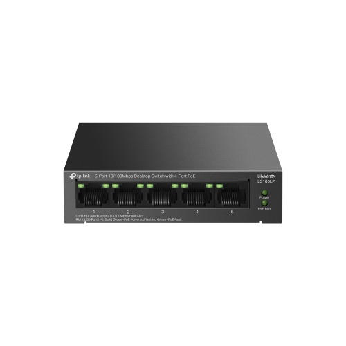 c2e384bc-f3d0-4056-80b0-588f182d9ee8 TP-Link LiteWave LS105LP 5-Port 10/100Mbps Desktop Šakotuvas su 4-Port PoE - Image 1
