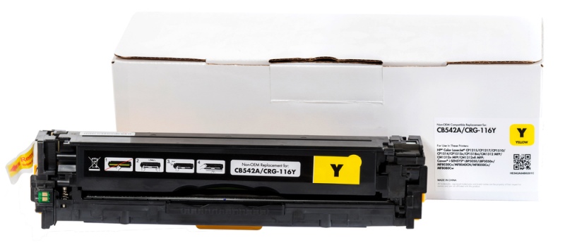 cb542a_y_box_and_cart_wb Neoriginali Static Control HP CB542A/CE322A/CF212A/ Canon CRG716, geltona kasetė - Image 1