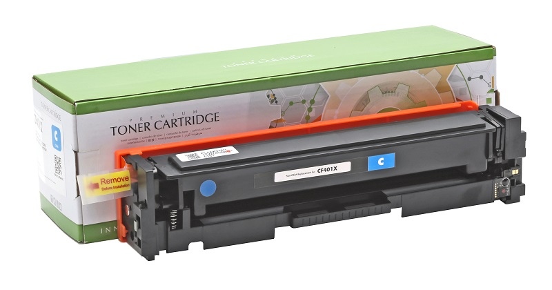 cf401x_box_and_cart Neoriginali Static Control HP CF401X / Canon CRG 045H, žydra kasetė - Image 1