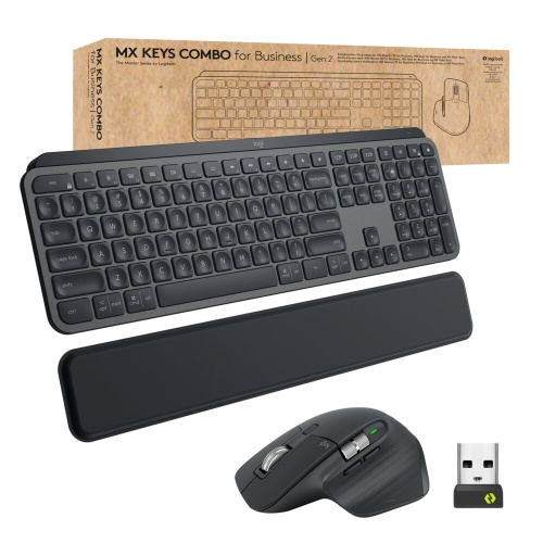 dd6f8ff7-6079-4914-93fd-cca439418a75 Logitech MX Keys Combo for Business Gen 2 Belaidė klaviatūra + pelė +Atrama riešui, US Int, Graphite - Image 1