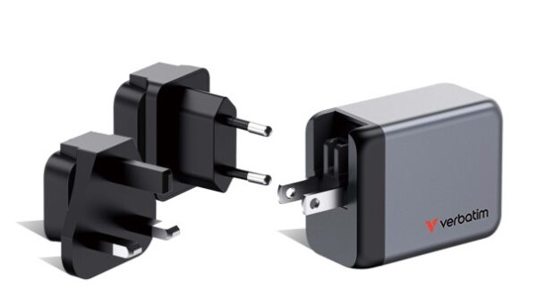 Verbatim 32201 GaN Įkroviklis 65W 3-Port, USB-A/USB-C, EU/UK/US Plug, Pilka/Juoda - Image 3