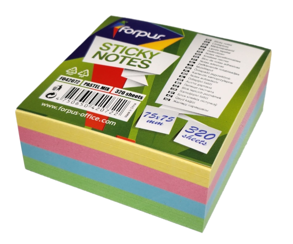 nvPS9nx5hPne8Lu5DImha1ZjljS3Cmp9ILvi8Ytx Lipnūs lapeliai Forpus, 75x75mm, 4-ių pastelinių spalvų miksas, kubas (1x320) - Image 1